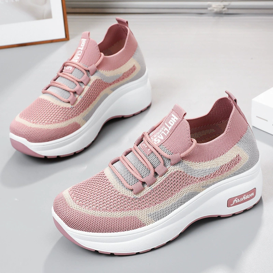 Zapatillas deportivas cómodas para mujer con plataforma ergonómica y tejido elástico transpirable.