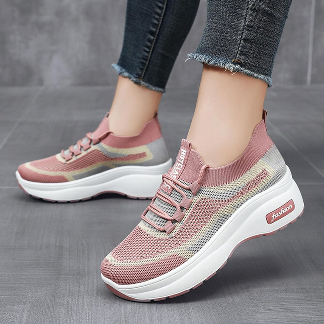 Zapatillas deportivas cómodas para mujer con plataforma ergonómica y tejido elástico transpirable.