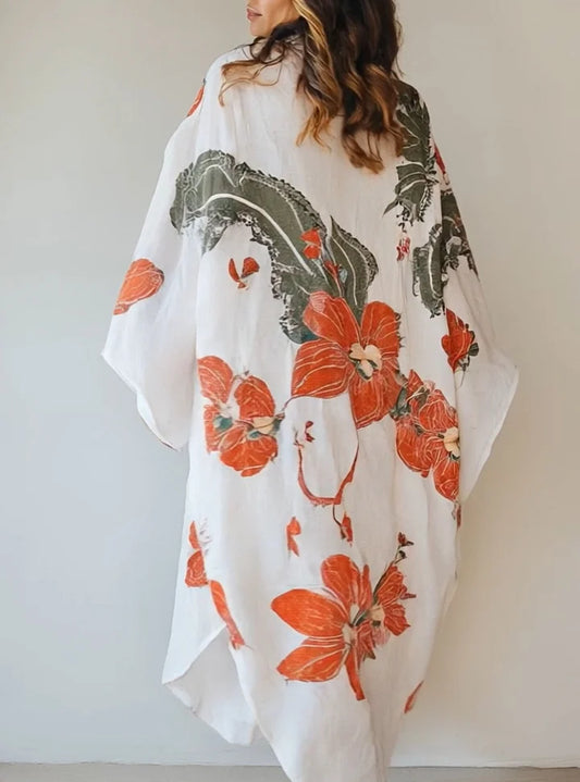 Liora / Kaftán Floral de Algodón y Lino