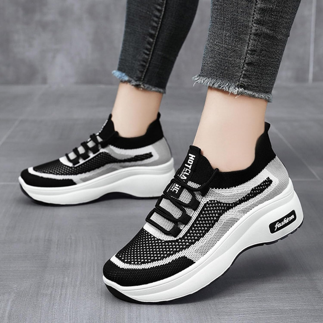 Zapatillas deportivas cómodas para mujer con plataforma ergonómica y tejido elástico transpirable.