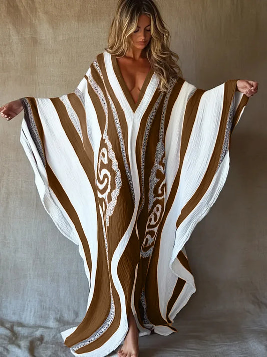 Serenna / Kaftán de Lino con Pinceladas Rojas