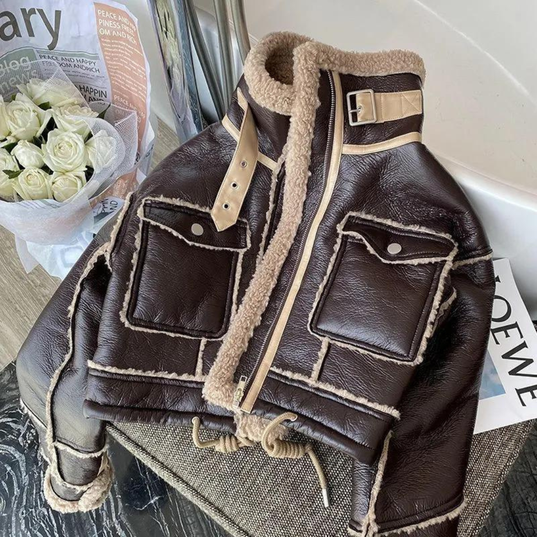 Chaqueta aviador polipiel combinada borreguito