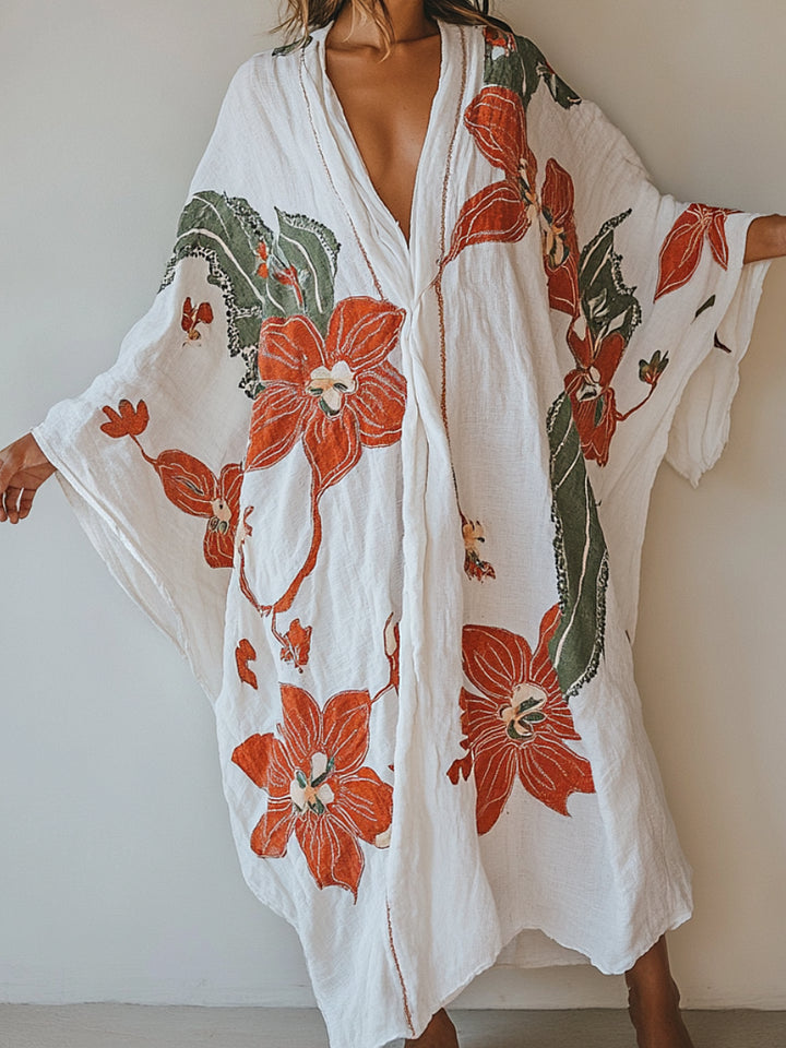 Liora / Kaftán Floral de Algodón y Lino