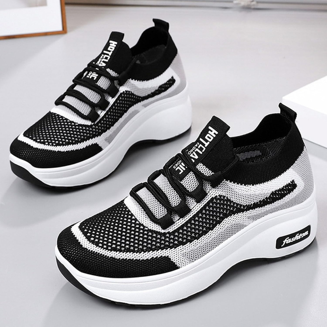 Zapatillas deportivas cómodas para mujer con plataforma ergonómica y tejido elástico transpirable.