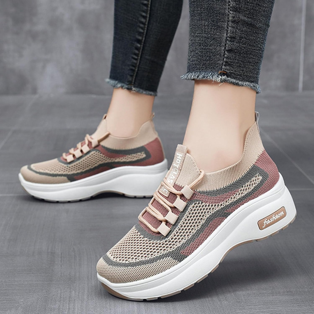 Zapatillas deportivas cómodas para mujer con plataforma ergonómica y tejido elástico transpirable.