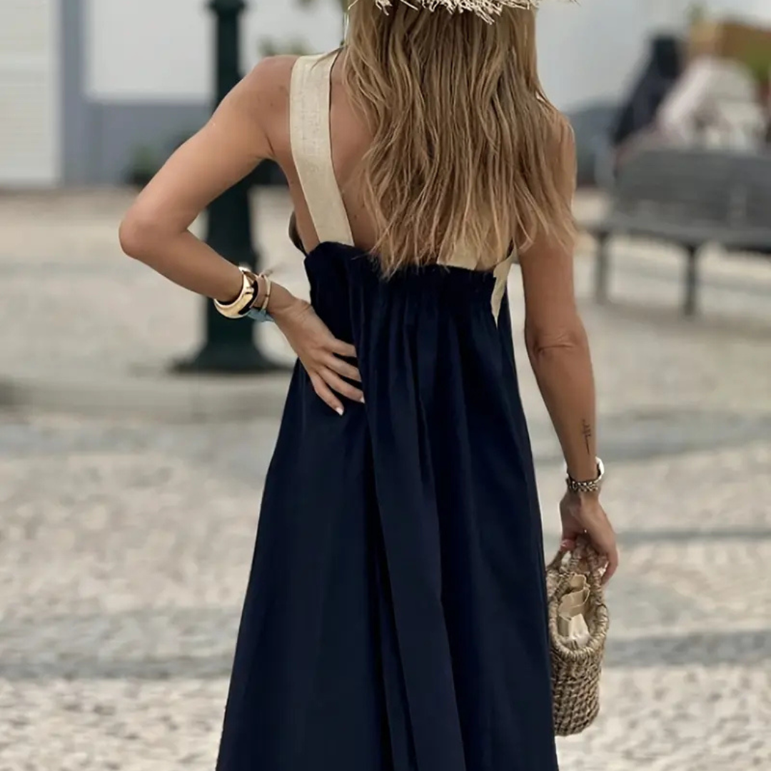 Vestido Maxi Cruzado Navy – Elegancia Minimalista para Todas las Tallas
