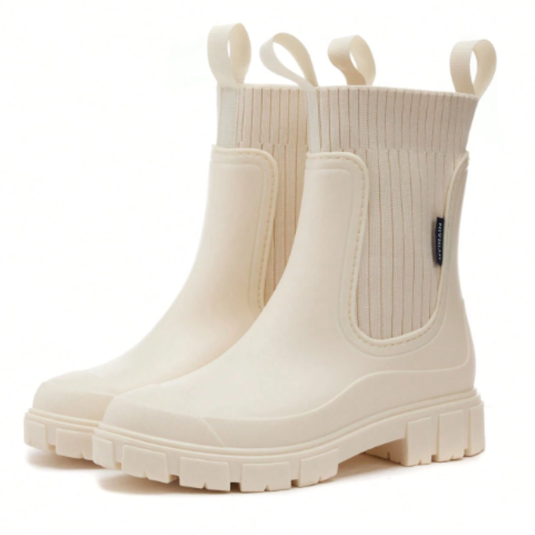 Botas Agua Chelsea Mujer Beige – Calzado Impermeable Antideslizante Punto Elástico | Comodidad y Estilo Lluvia