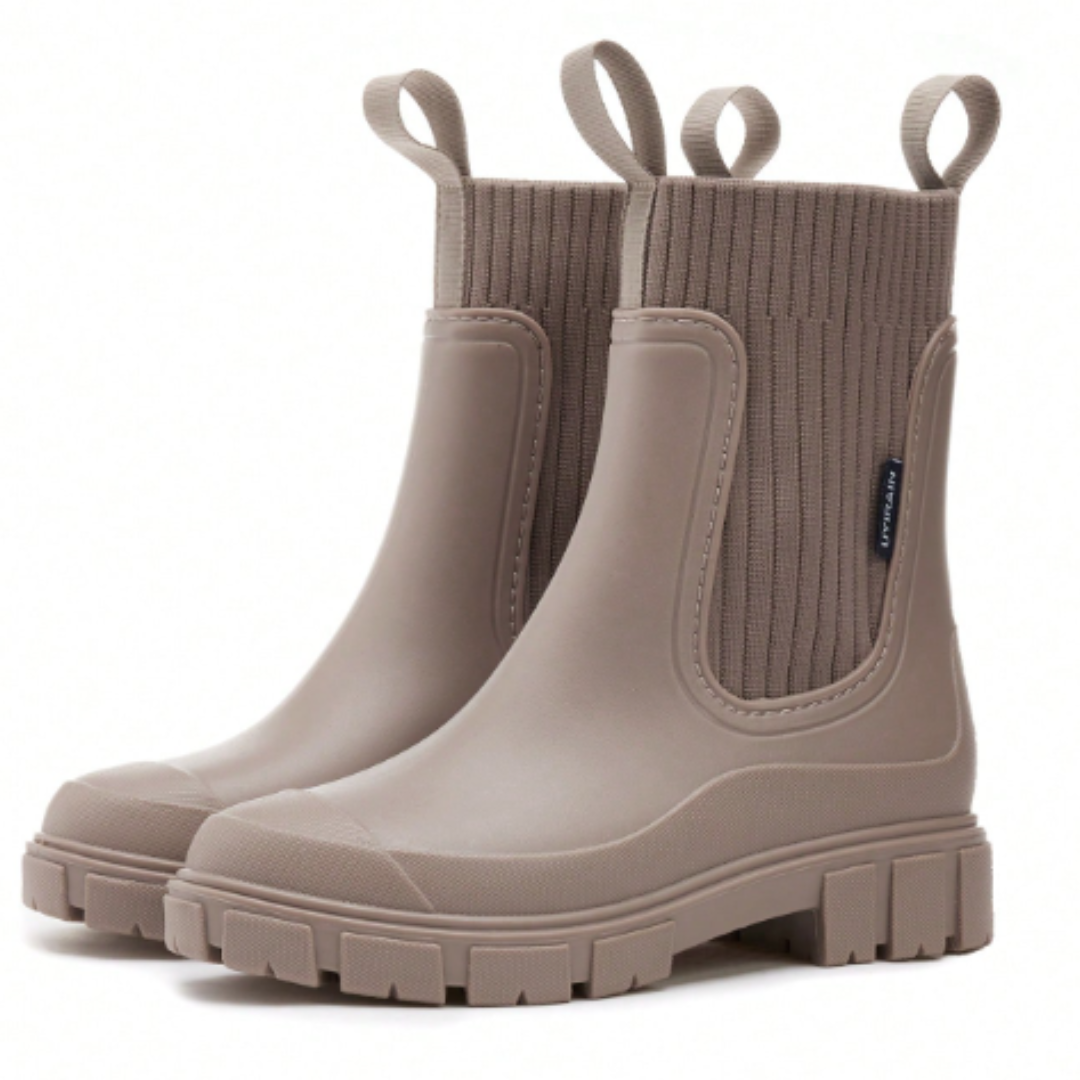 Botas Agua Chelsea Mujer Beige – Calzado Impermeable Antideslizante Punto Elástico | Comodidad y Estilo Lluvia