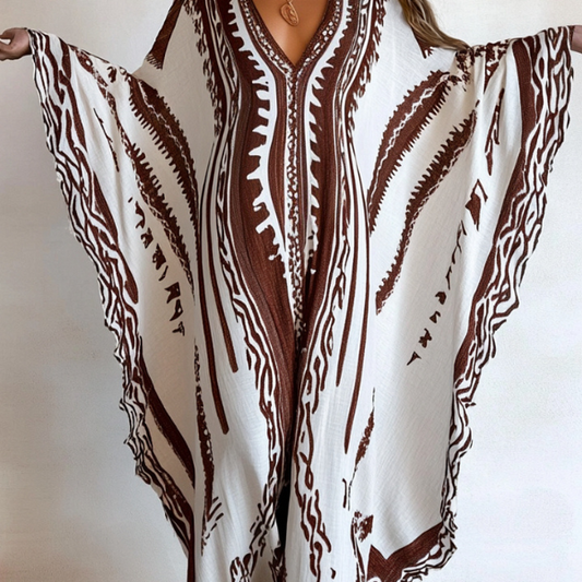 Lunara / Kaftán de lino con escote en V y estampado floral