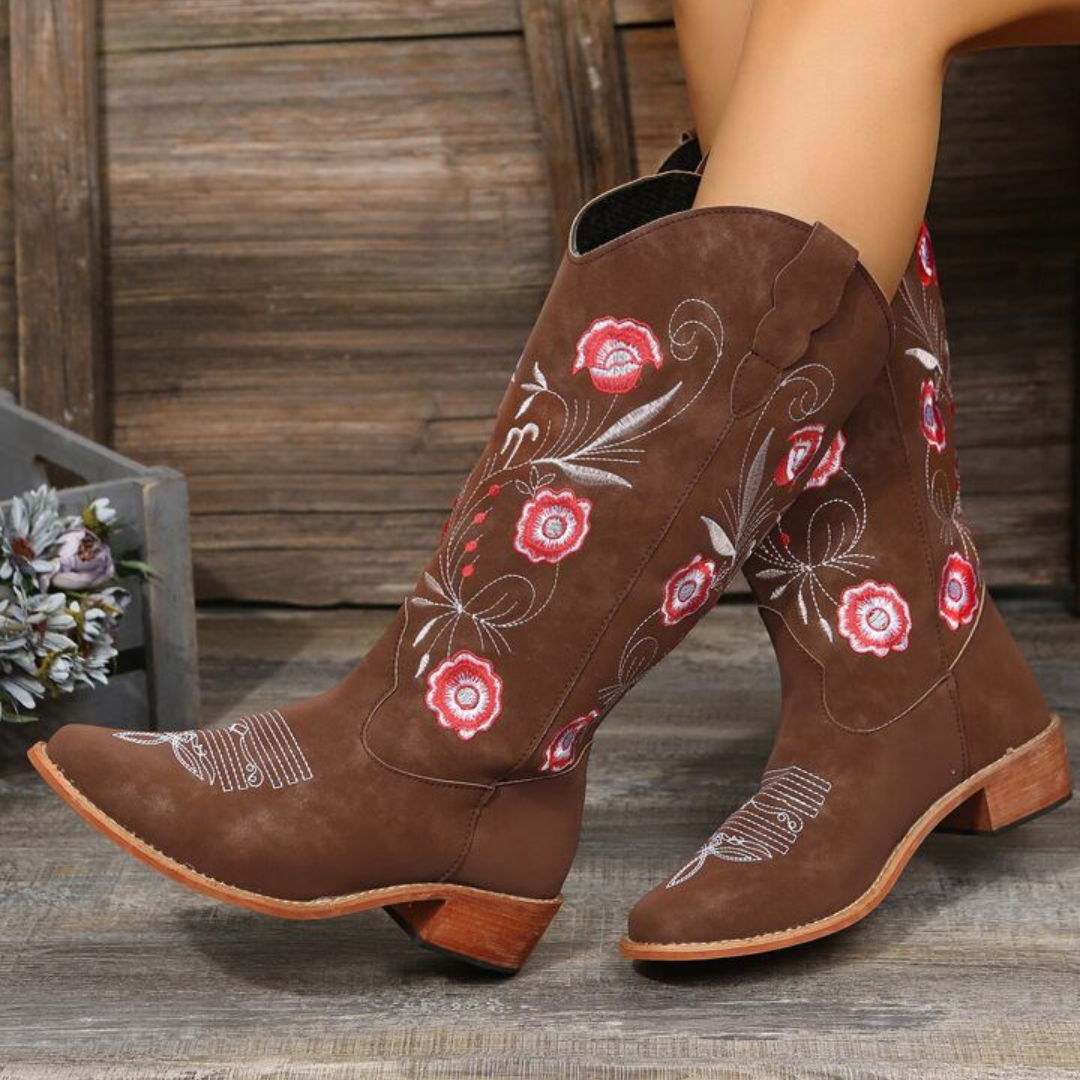 Botas Cowboy "Desert Bloom" – Marrones con Bordado Floral