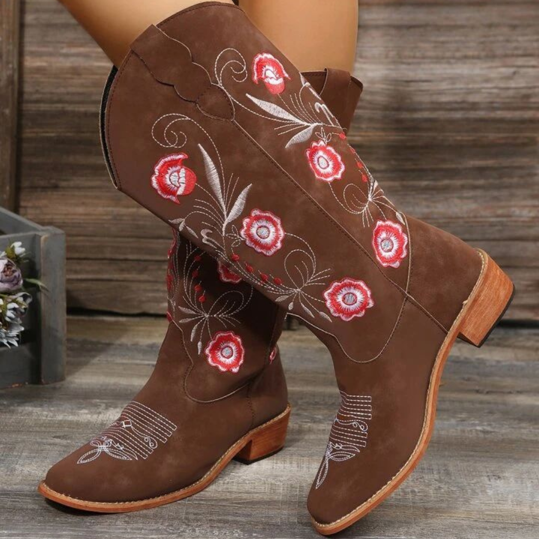 Botas Cowboy "Desert Bloom" – Marrones con Bordado Floral