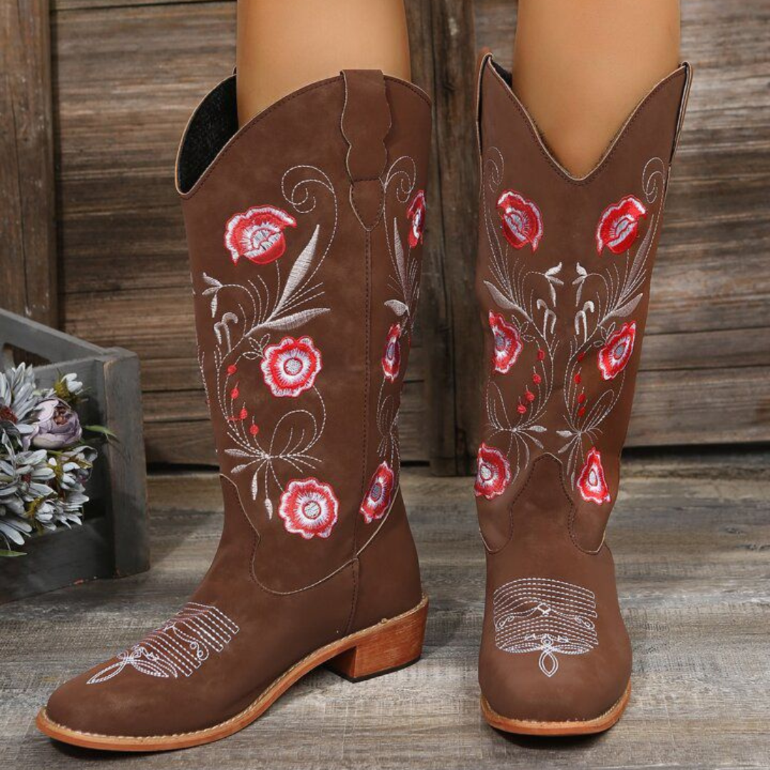 Botas Cowboy "Desert Bloom" – Marrones con Bordado Floral