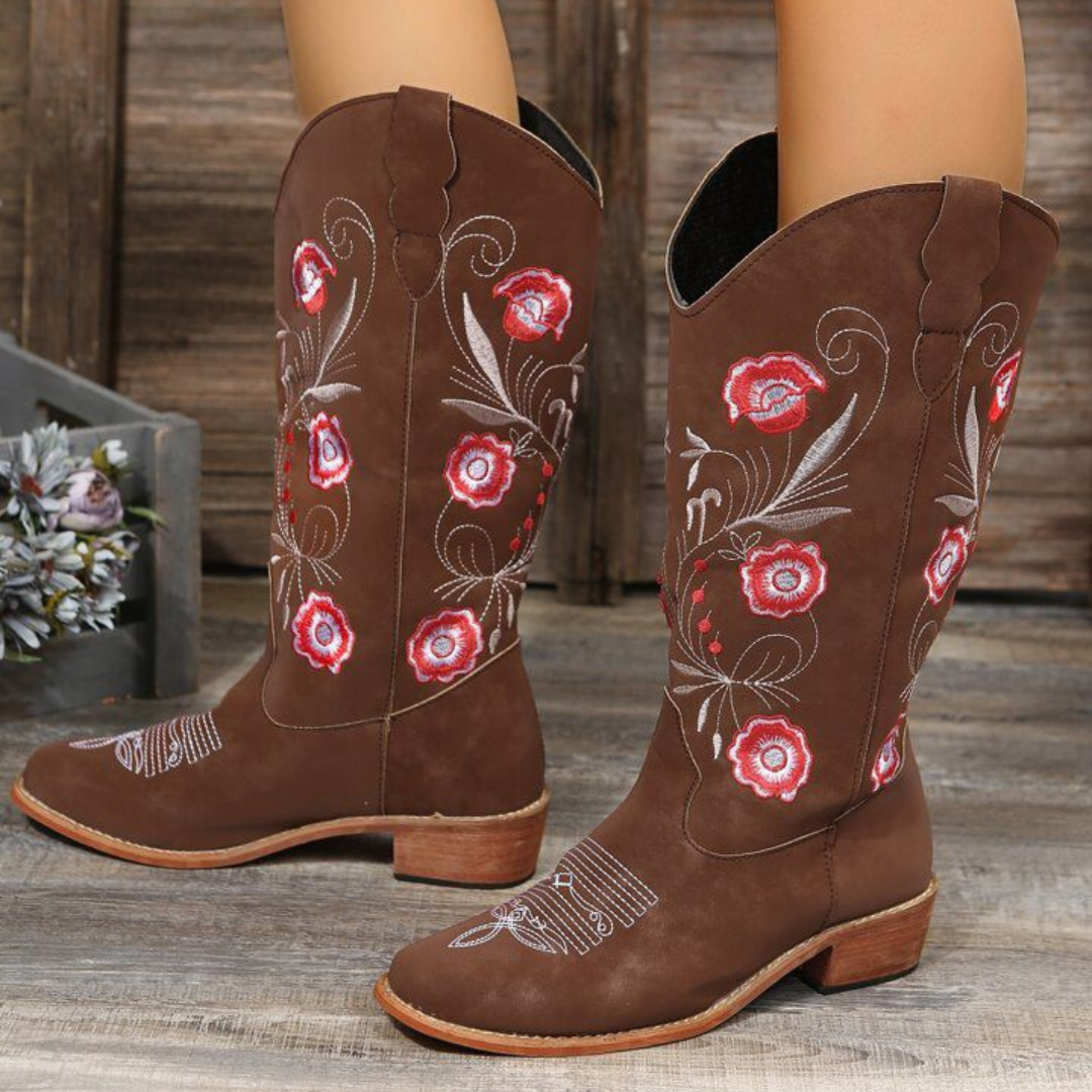 Botas Cowboy "Desert Bloom" – Marrones con Bordado Floral