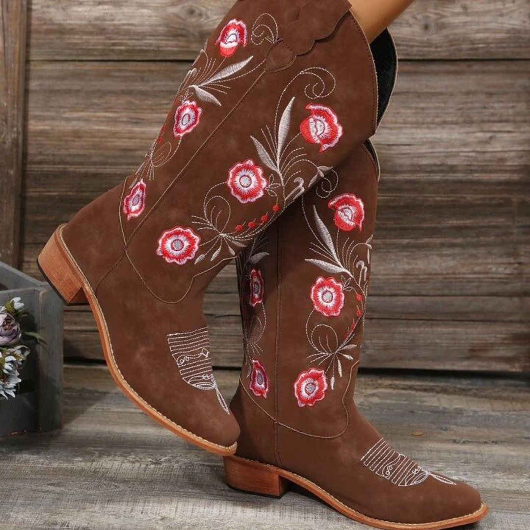 Botas Cowboy "Desert Bloom" – Marrones con Bordado Floral