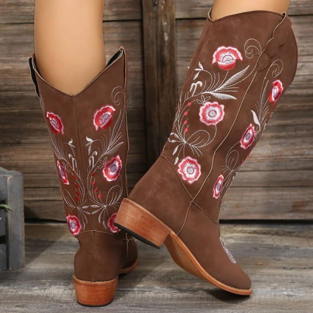 Botas Cowboy "Desert Bloom" – Marrones con Bordado Floral