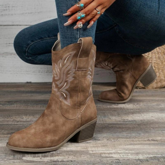 Botas Cowboy "Western Roots" – Bordado Clásico en Beige