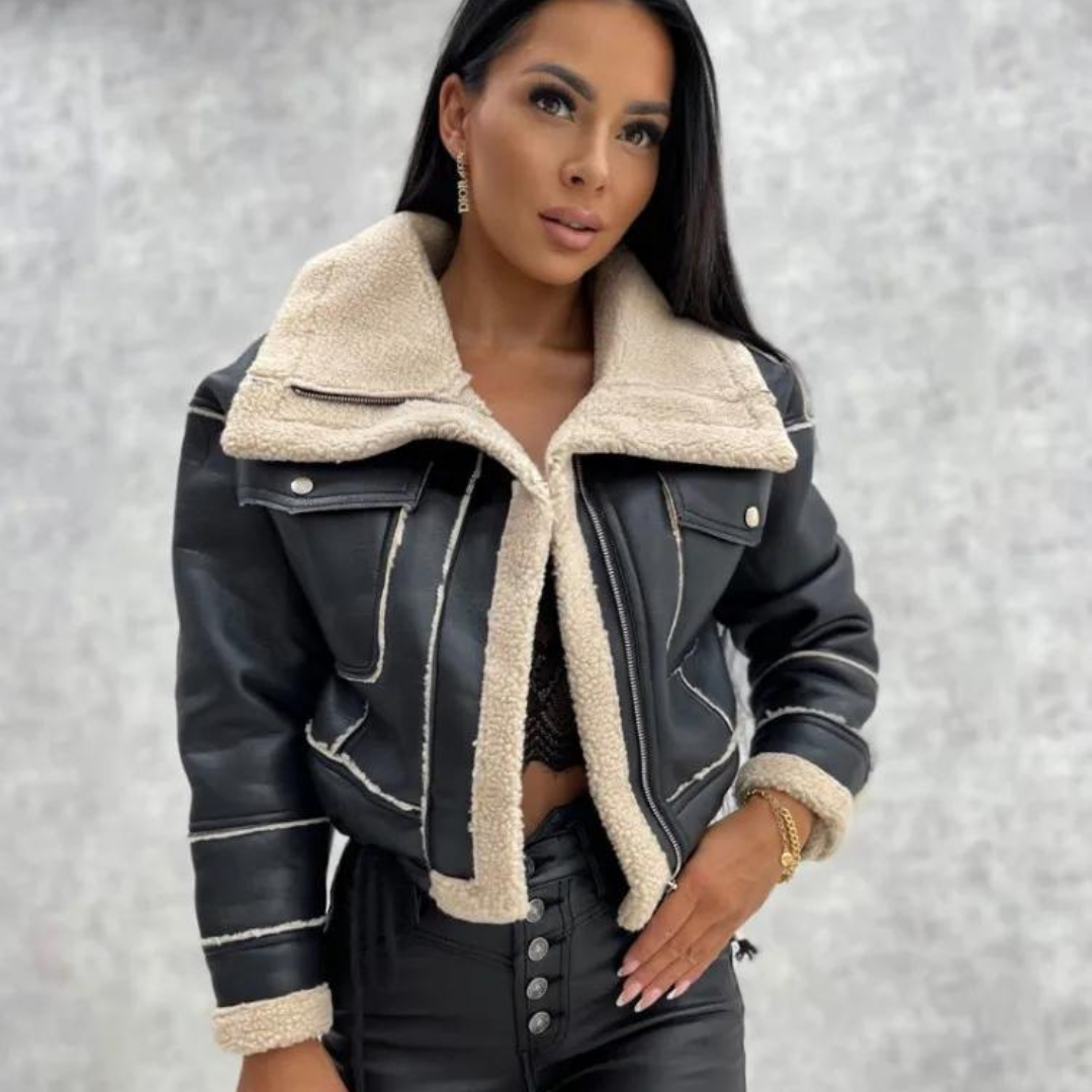 Chaqueta aviador polipiel combinada borreguito