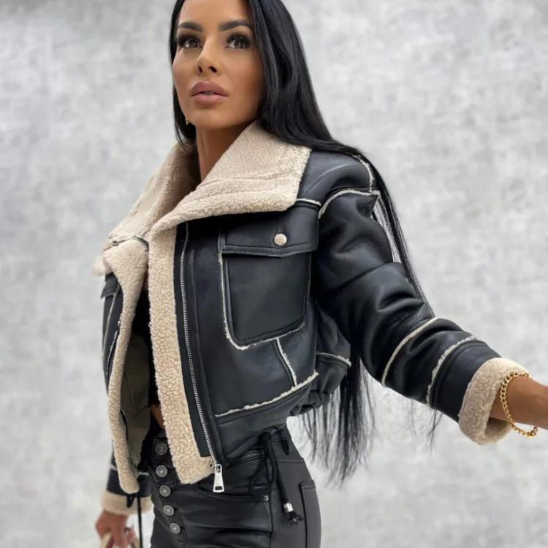 Chaqueta aviador polipiel combinada borreguito