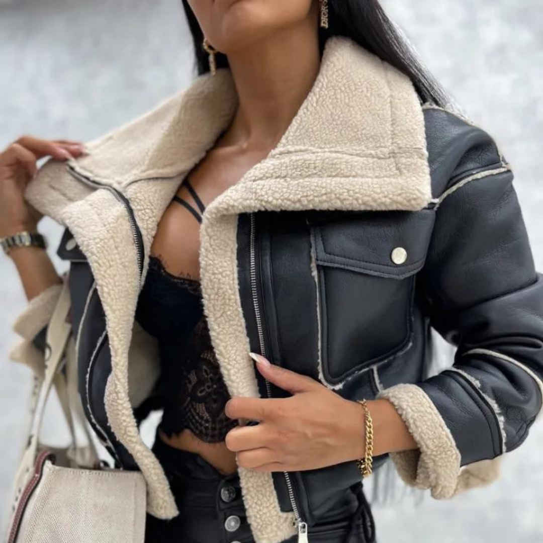 Chaqueta aviador polipiel combinada borreguito