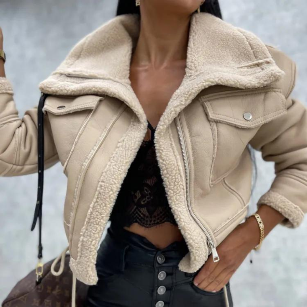 Chaqueta aviador polipiel combinada borreguito