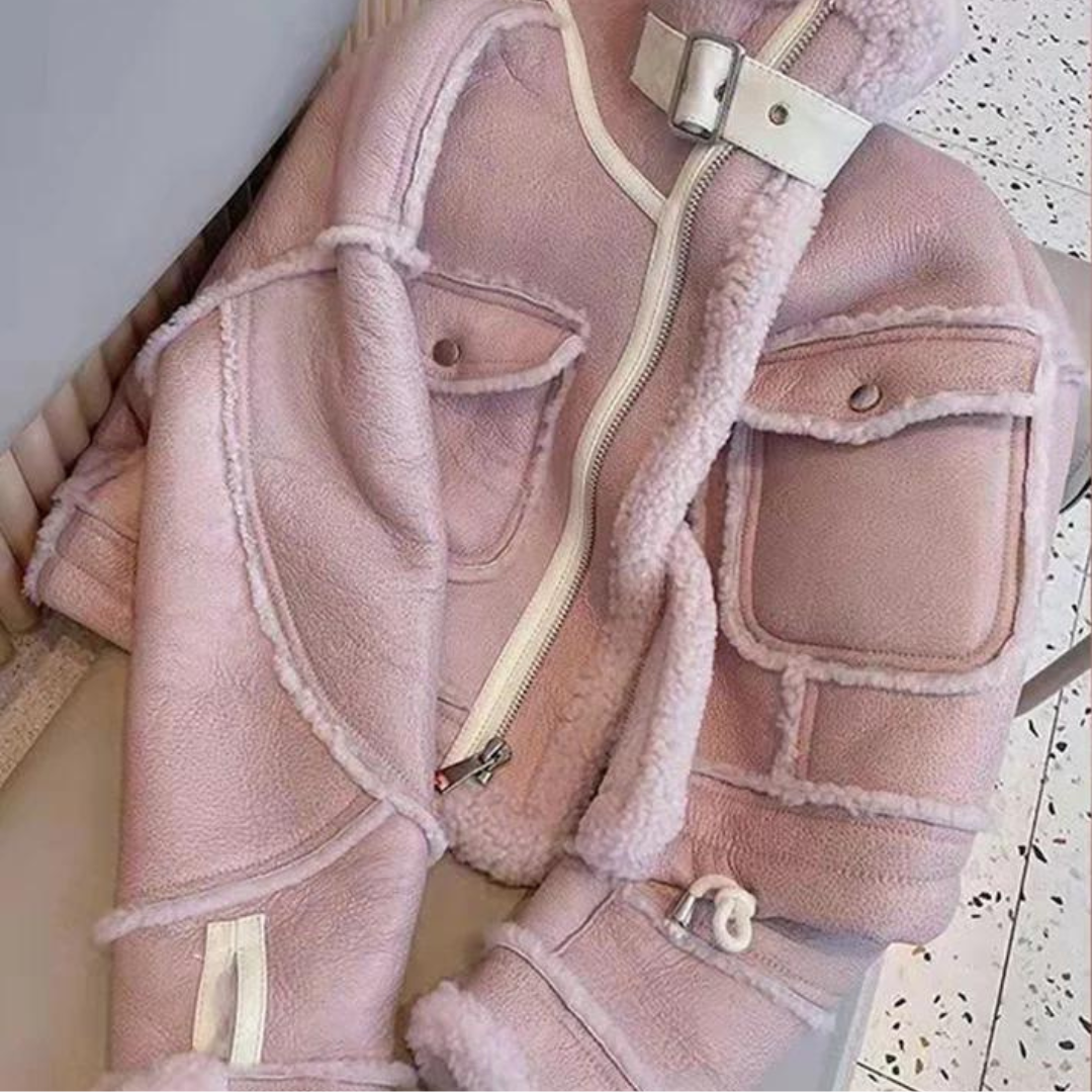 Chaqueta aviador polipiel combinada borreguito