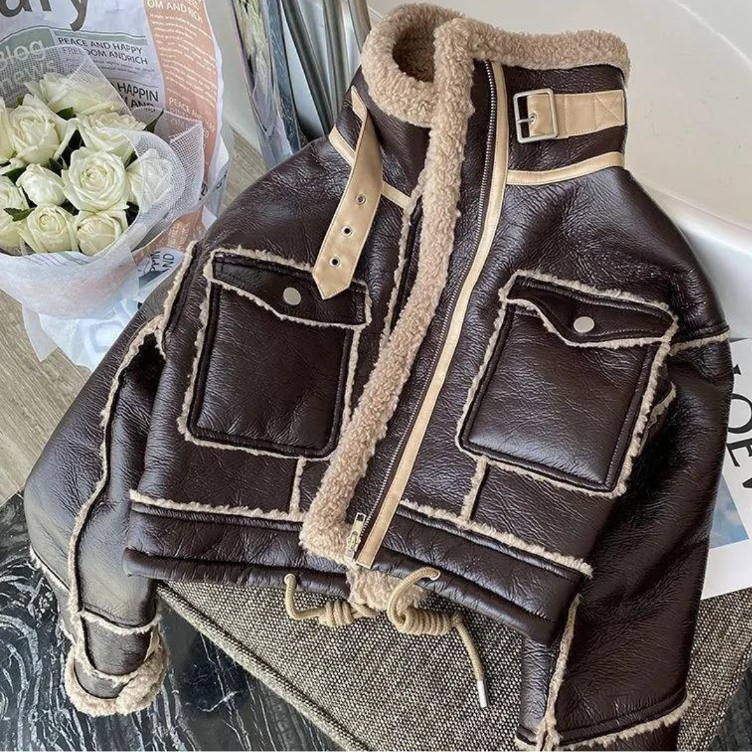 Chaqueta aviador polipiel combinada borreguito