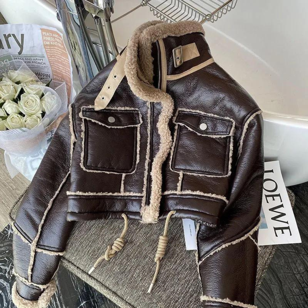 Chaqueta aviador polipiel combinada borreguito