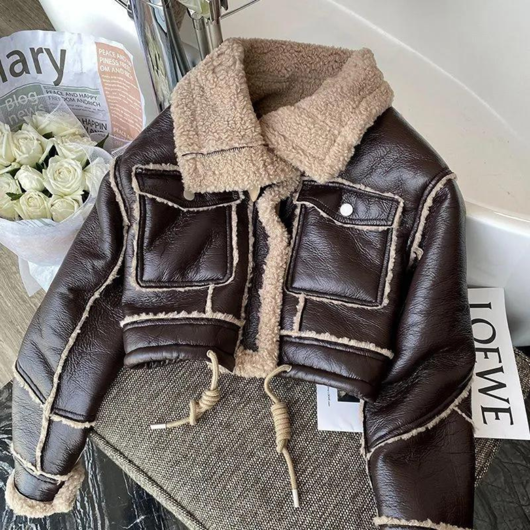 Chaqueta aviador polipiel combinada borreguito