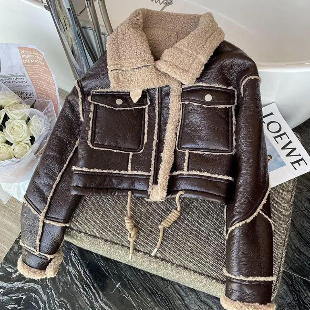 Chaqueta aviador polipiel combinada borreguito