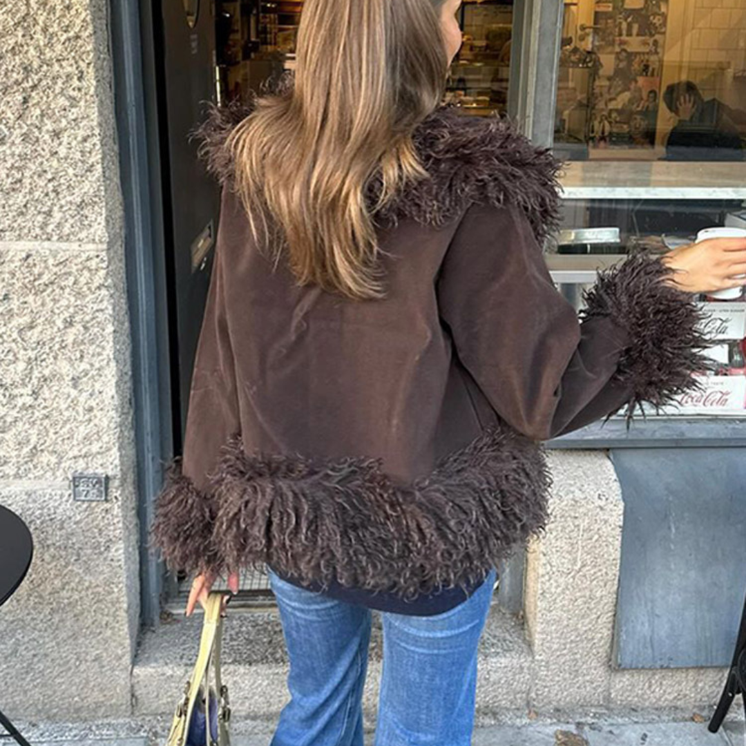 Chaqueta efecto piel con cuello y mangas de pelo – Estilo boho chic