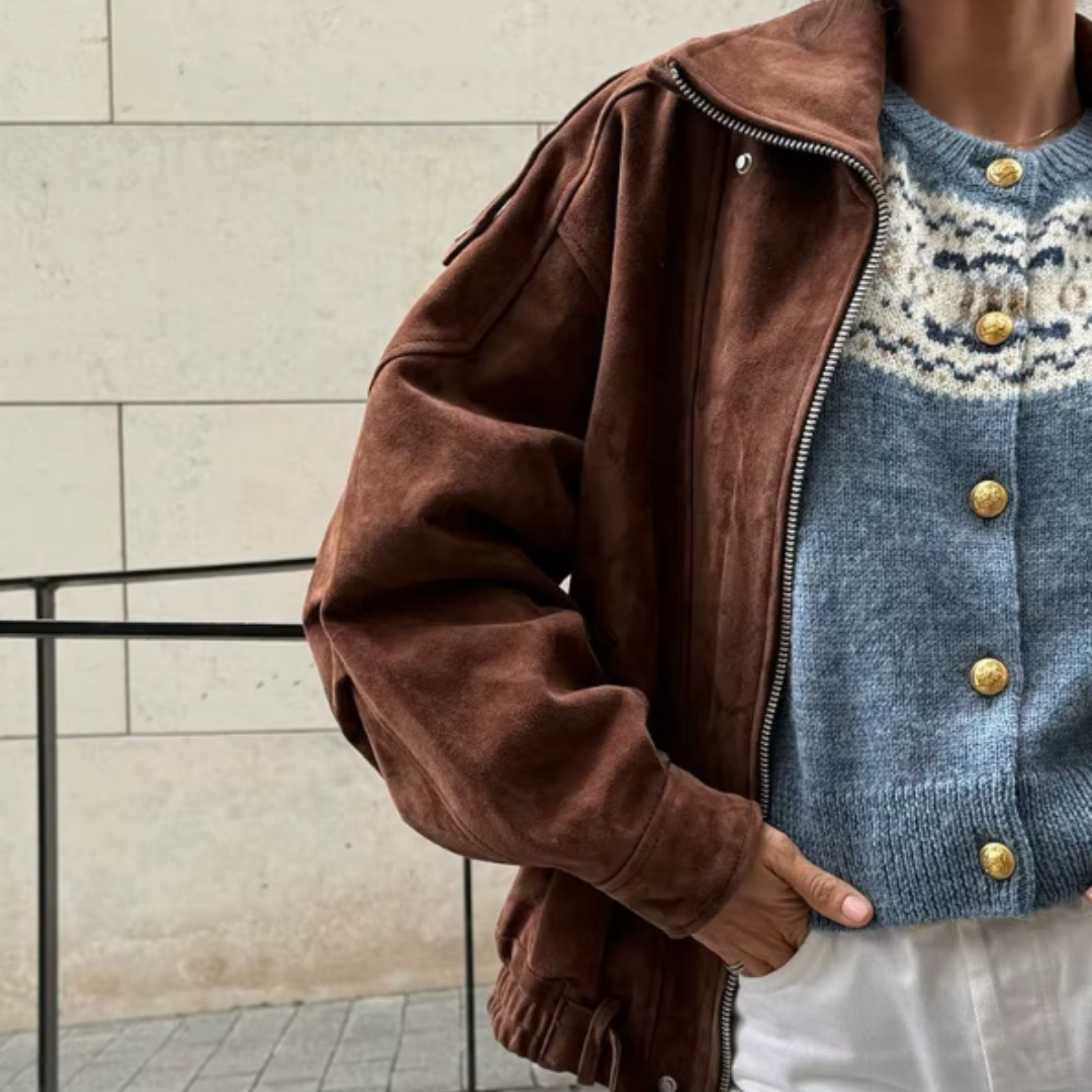 Chaqueta Biker de Serraje Mujer – Estilo Oversize con Cinturón