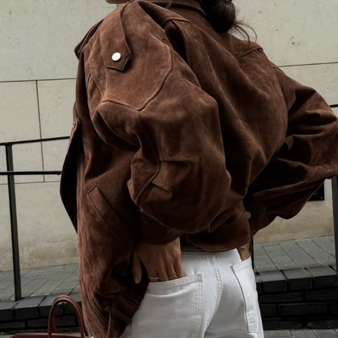 Chaqueta Biker de Serraje Mujer – Estilo Oversize con Cinturón