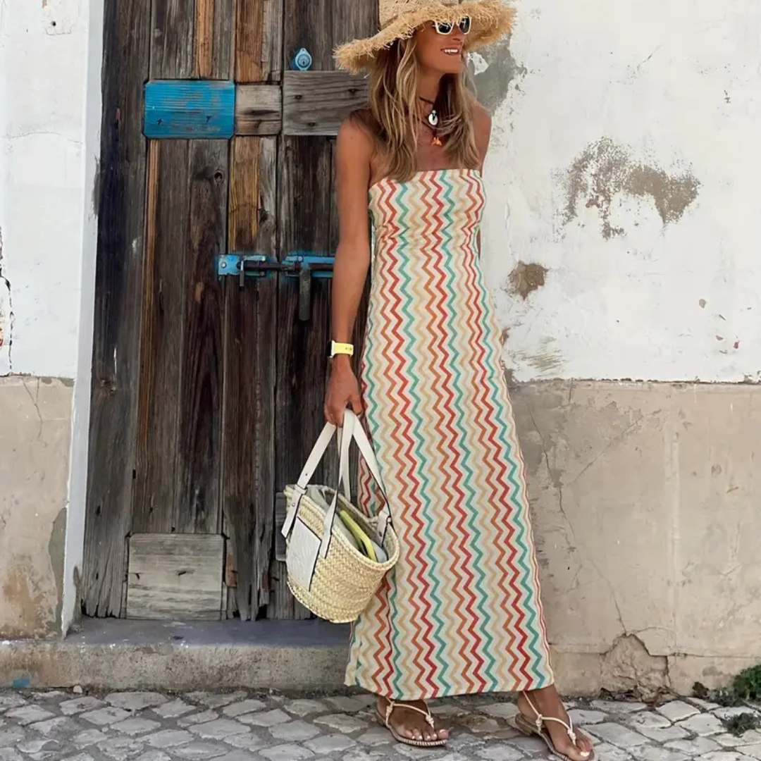 Vestido Maxi Zigzag Earth – Diseño Moderno y Fresco