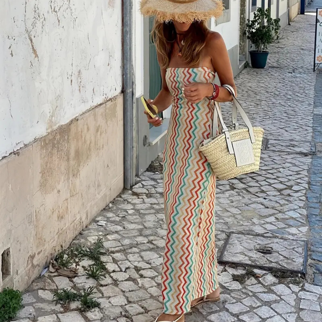 Vestido Maxi Zigzag Earth – Diseño Moderno y Fresco
