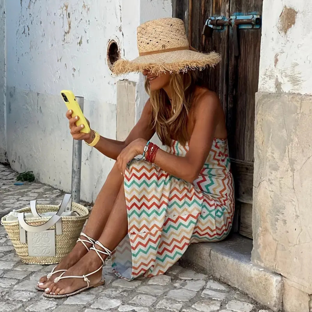 Vestido Maxi Zigzag Earth – Diseño Moderno y Fresco