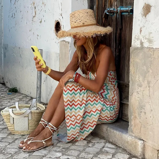 Vestido Maxi Zigzag Earth – Diseño Moderno y Fresco