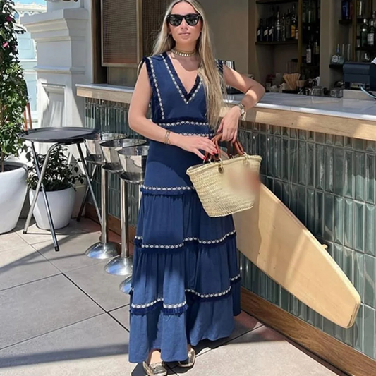 Vestido Letizia – Azul Marino con Detalles