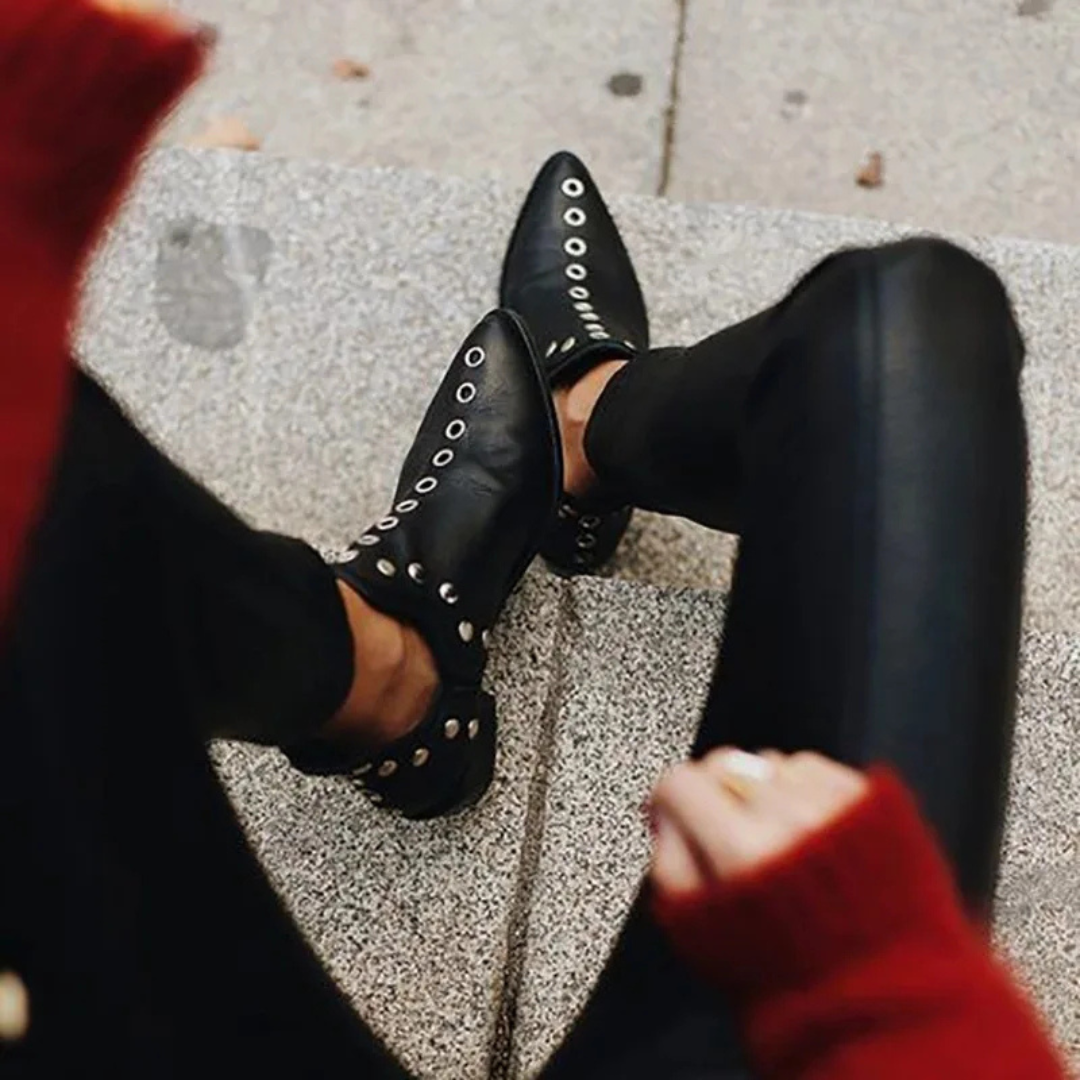 Botines de Serraje/Piel Mujer – Estilo Boho Chic con Tachuelas | Cómodos y Versátiles