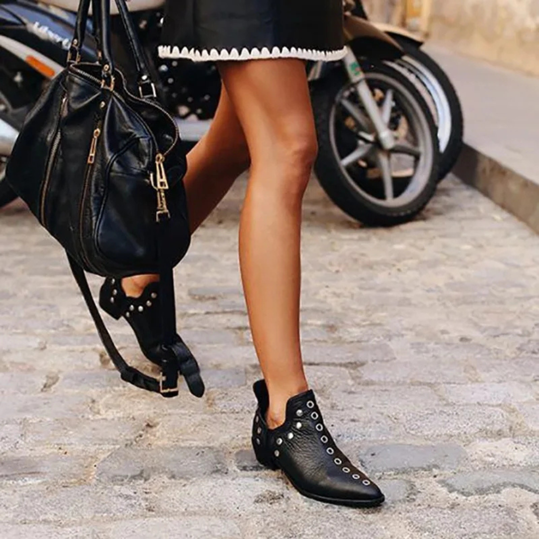 Botines de Serraje/Piel Mujer – Estilo Boho Chic con Tachuelas | Cómodos y Versátiles