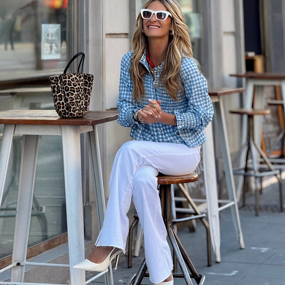 Camisa vichy azul con nido de abeja – Frescura y estilo