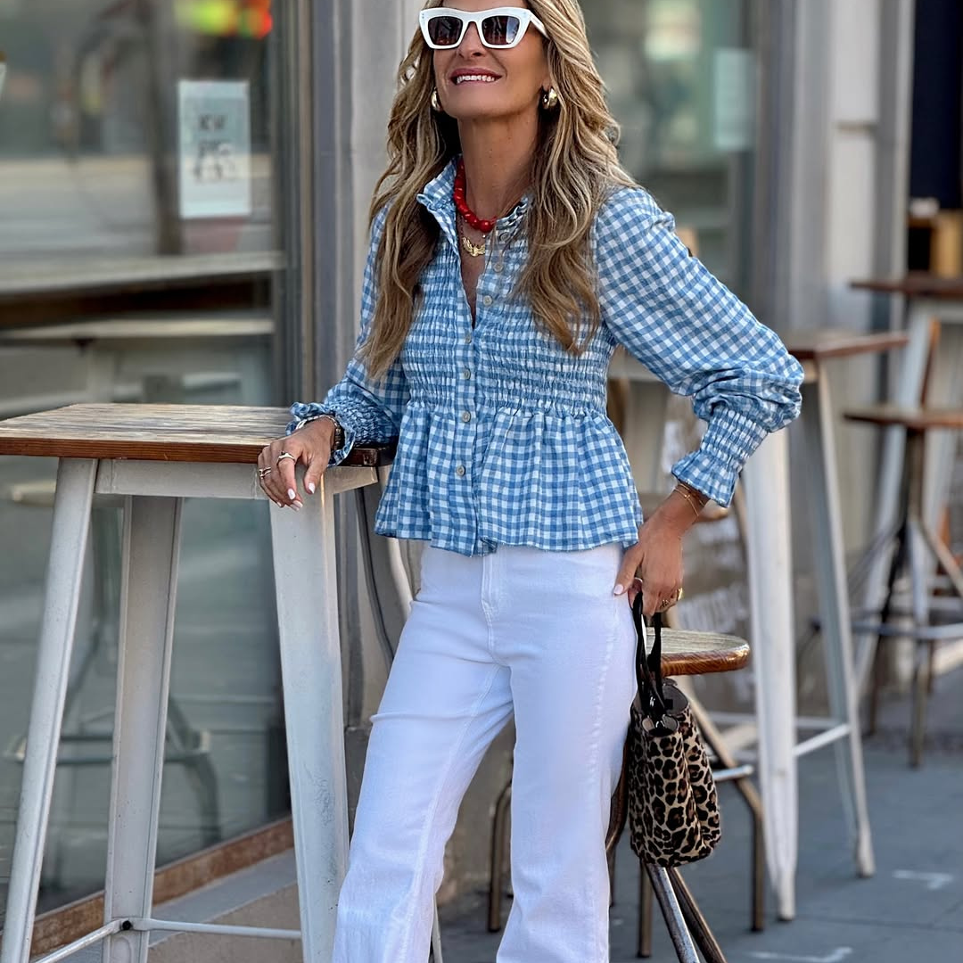 Camisa vichy azul con nido de abeja – Frescura y estilo