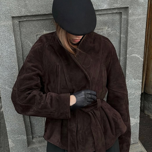 Chaqueta de Ante Marrón con Cinturón