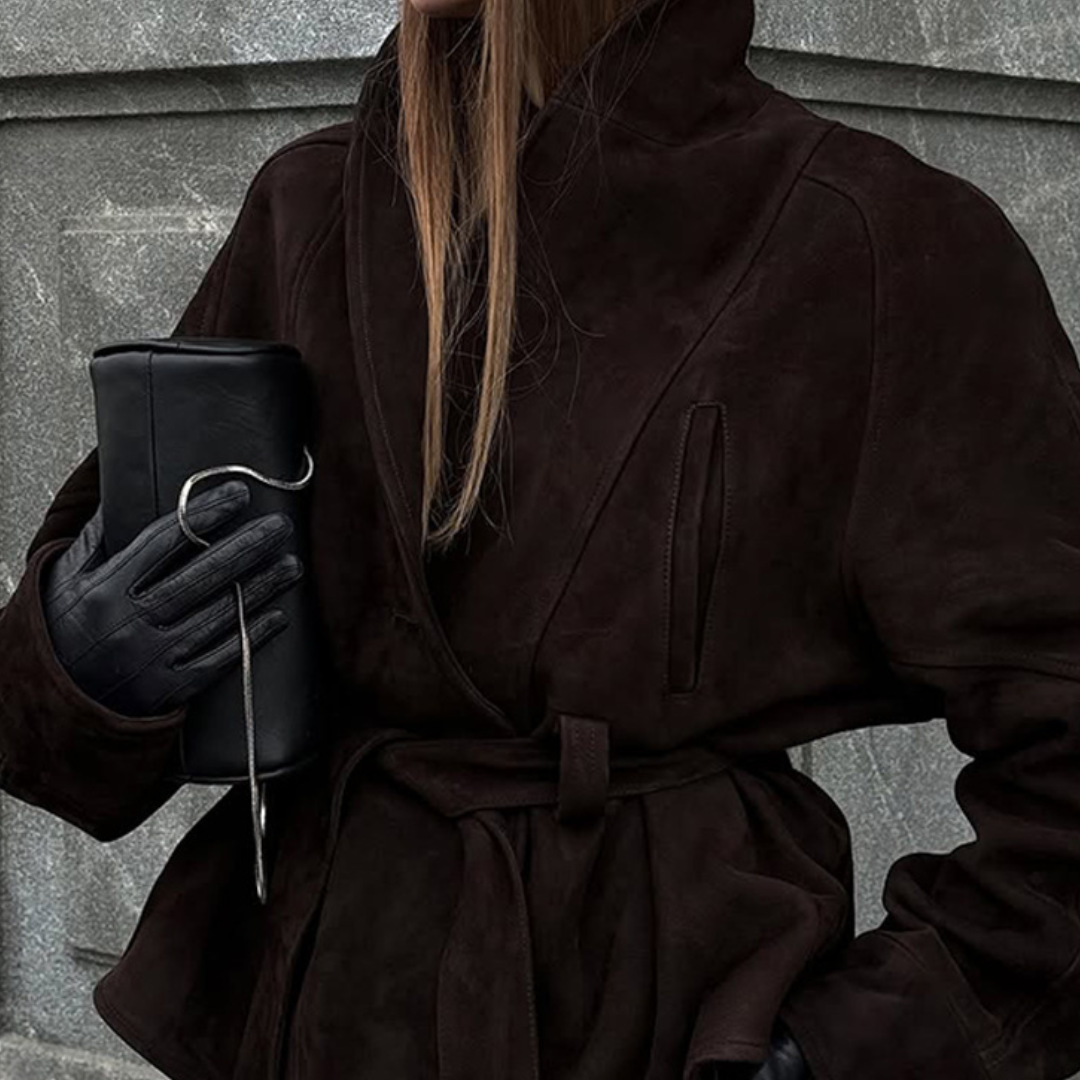 Chaqueta de Ante Marrón con Cinturón