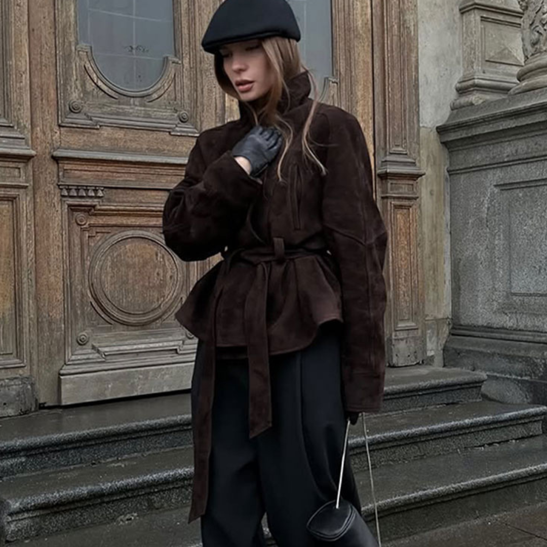Chaqueta de Ante Marrón con Cinturón