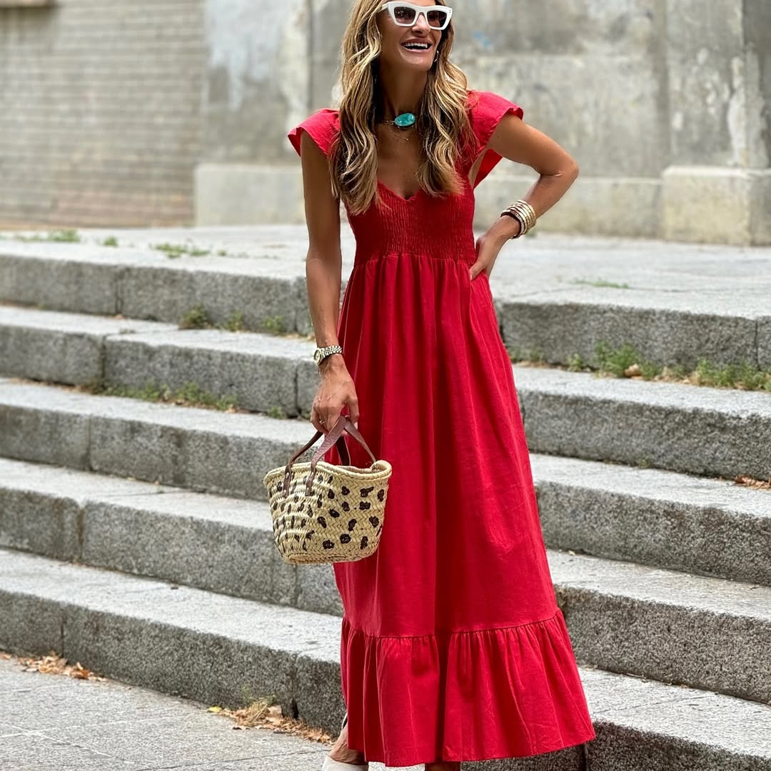 Vestido Largo Rojo – Estilo Romántico & Fresco