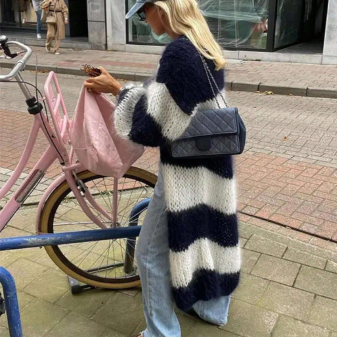 Cardigan Oversize de punto - Navy Stripes