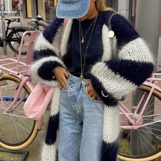 Cardigan Oversize de punto - Navy Stripes