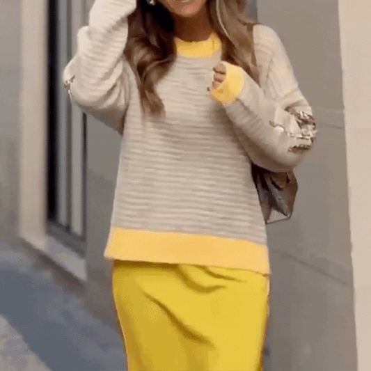 Jersey de Punto Rayas Amarillo & Beige Palm Beach– Detalle Lentejuelas