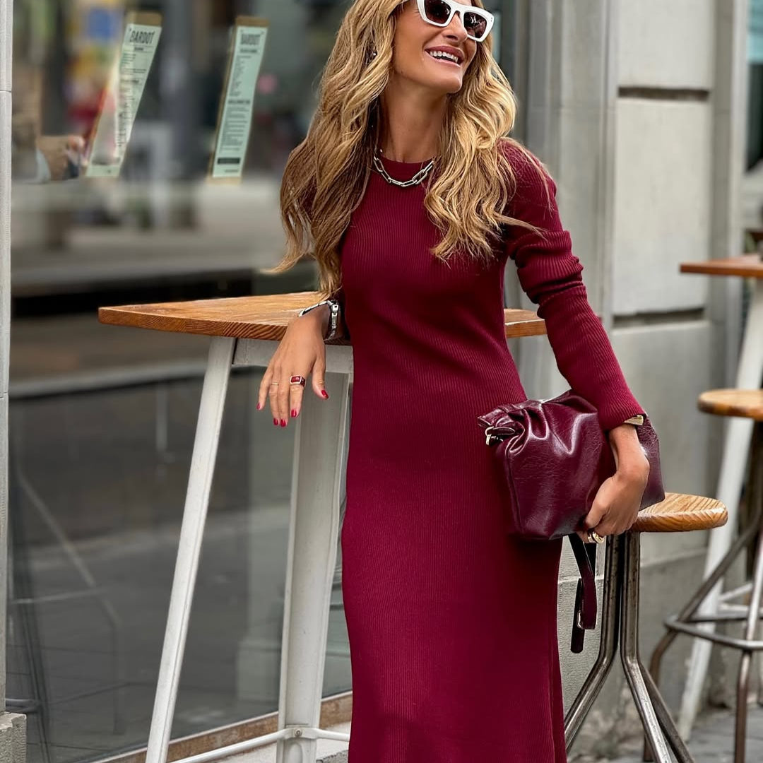 Vestido punto Knit Maxi Burdeos