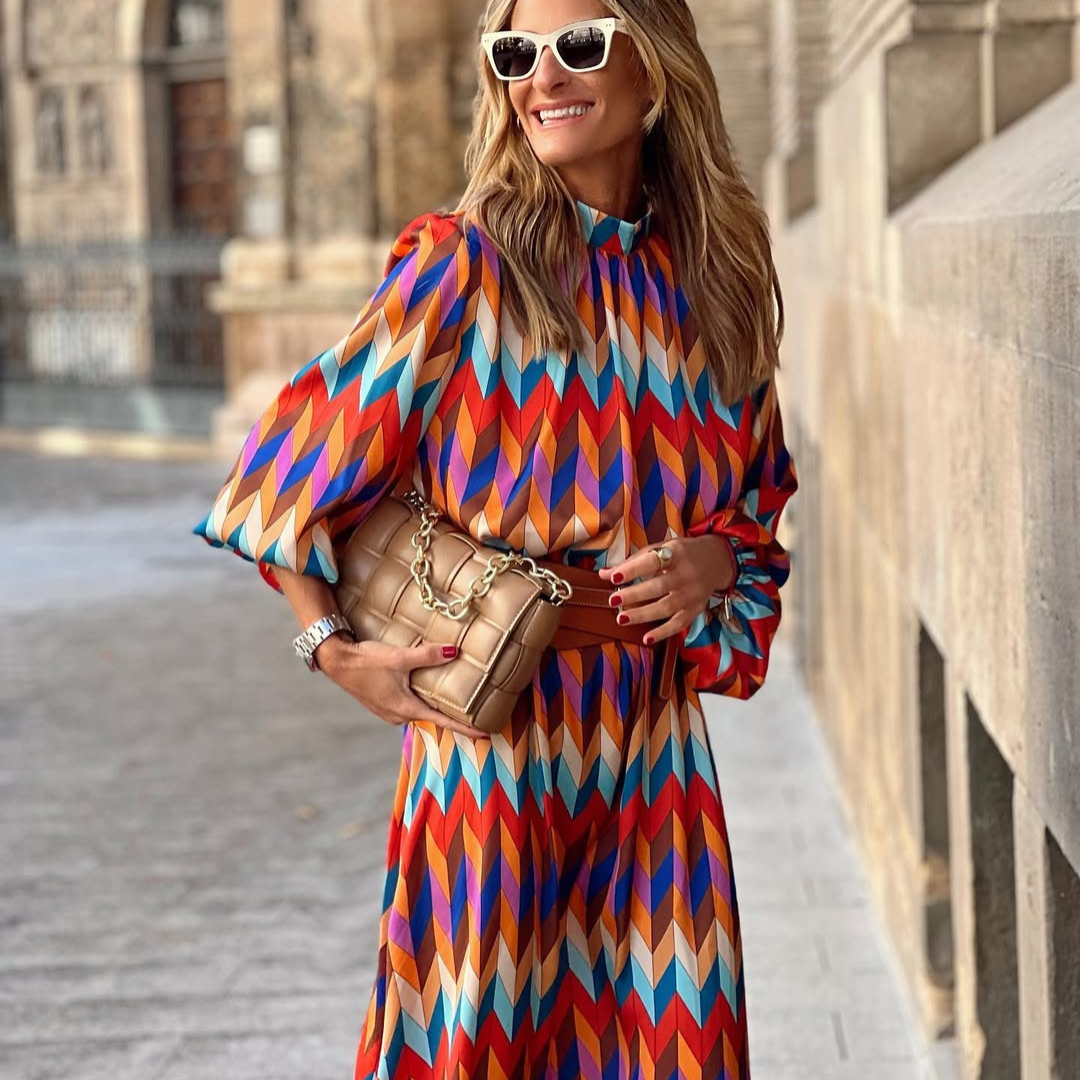 Vestido Midi Zigzag Multicolor – Estilo Retro Chic